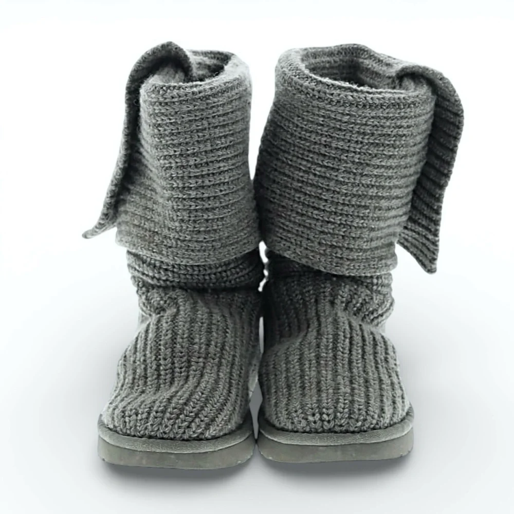 UGG Classic Tall Cardy Knit Sweater Boots Gray Cozy Winter Boho Boot Size 7
